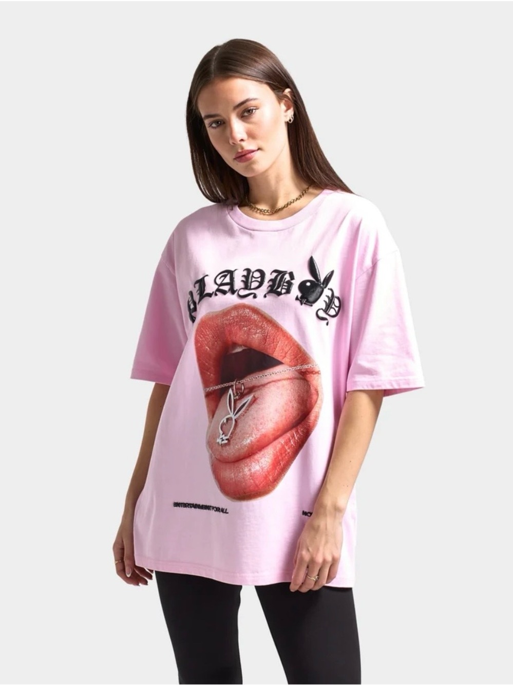 Playboy Bunny Necklace Oversized Graphic T-Shirt / Pink unisex